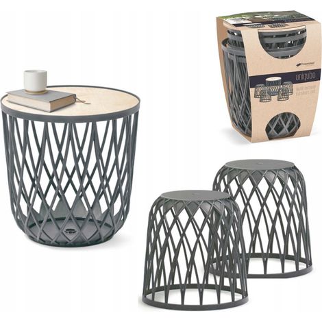 Set Salottino Multifunzione Sedie e Tavolini Contenitore Impilabile Uniqubo 2+1 IKU BS Prosperplast