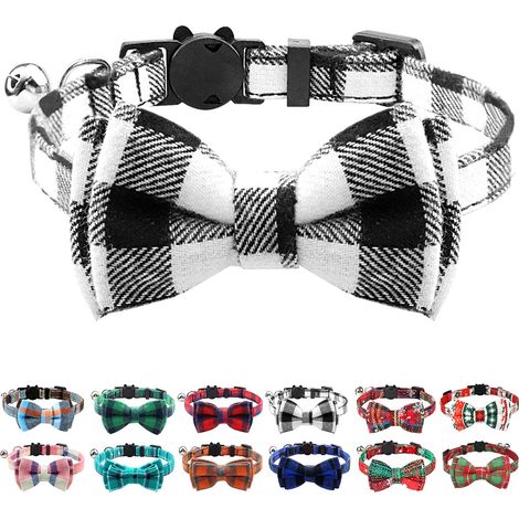 Collier de chat avec boucle de sécurité et clochette, collier de chat avec nœud pour chatons filles et garçons, noir, 1pc (1/5)