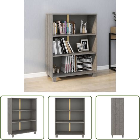 The Living Store Bibliothèque HAMAR Gris clair 85x35x112 cm Bois de pin massif - Bibliothèque - Étagère - Meuble De Rangement - Bibliothèque Design - Bibliothèque Bois (1/5)
