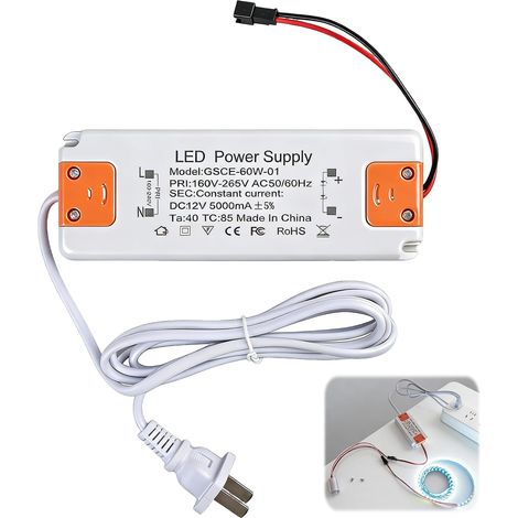 Transformateur LED, 220–240V vers 12V DC 60W Ultra Plat, Alimentation LED 12V à Tension Constante Non Dimmable, Convertisseur Courant Continu pour Bandes LED et Ampoules (1/5)