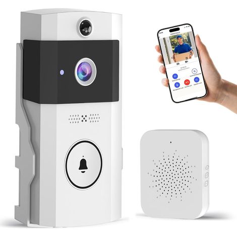 Kabellose WLAN-Videotürklingel mit Gegensprechfunktion, Außenkamera für die Haustür, Nachtsicht und Cloud-Speicher, 2,4-GHz-WLAN-Videotürklingel mit Gong (1/5)