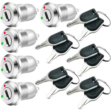 12mm Metal Key Lock Switch Ignition/Stop Key Lock Switch Maintained Key Lock Switch (Pack of 5)