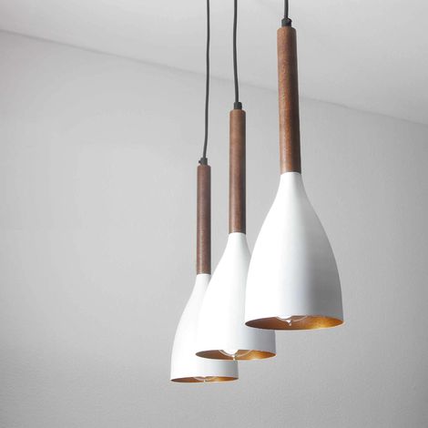 Weiße Hängelampe im Retro Design mit Holz E27 Esstisch