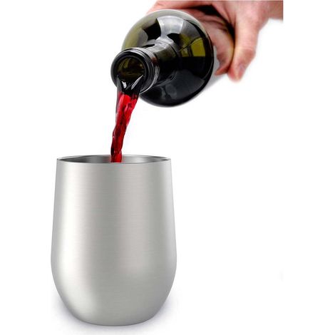 Lot de 2 verres à vin sans pied en acier inoxydable de 35 cl Verres à vin à double paroi isolés sous vide avec couvercles Idéal pour le café, le vin, les cocktails et les glaces Anti-condensation, (1/5)