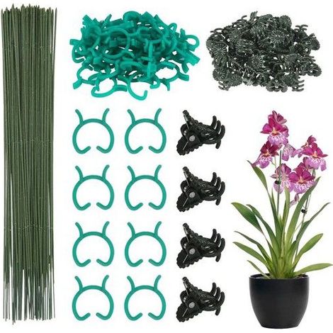 Tuteur de plante en plastique - 50 pièces - Hauteur 30 cm - Vert camouflage - Clips et pinces inclus (1/5)
