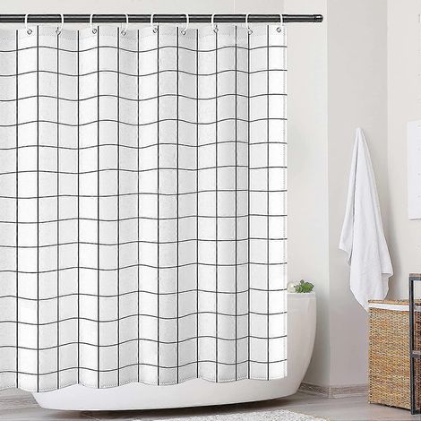 Rideau de douche 180 x 80 cm, lavable et à séchage rapide, avec 12 crochets et ourlet lesté. Polyester imperméable et antirouille pour baignoire et douche. (1/5)