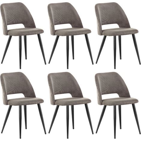 Chaise salle à manger - WAFTING - Lot de 6 - Velours marron - Pieds métal - Rembourrées ergonomiques (1/5)