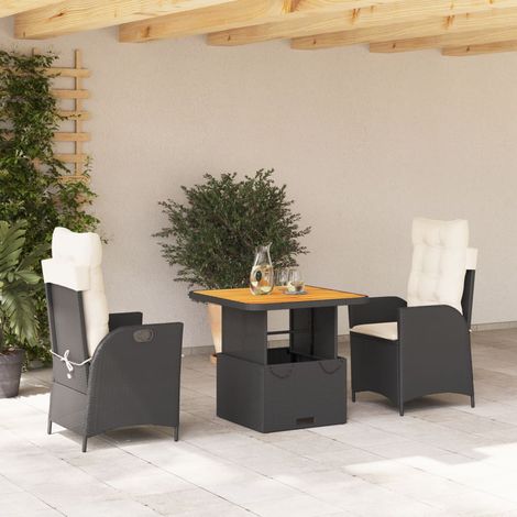 vidaXL 3 Piece Garden Dining Set with Cushions Black Poly Rattan (1/5)
