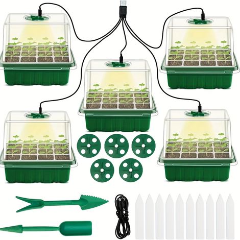 Filiyano – lampe de croissance et – Lot de 2 ou 5 plateaux de semis avec lampe de croissance et dôme d'humidité - Mini-station de propagation pour (1/5)