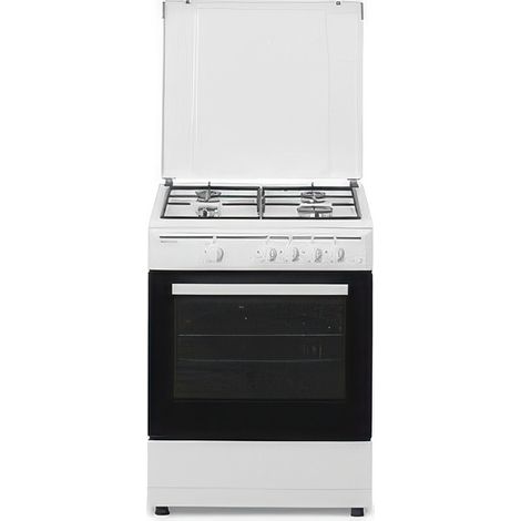 Cucina a Gas 50 cm Bianca con 4 Fuochi Forno a Gas Termostato e Coperchio in Vetro Staylux 55G4F