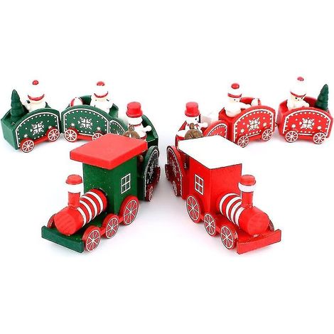Train en bois décoratif de Noël (rouge et vert) - Lot de 2 pièces (1/4)