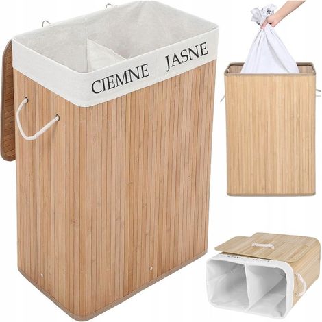 Wäschekorb aus Bambus, zweikammerig, 100 l