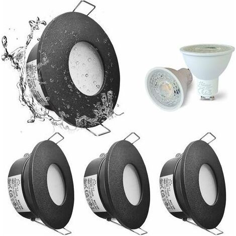 Set de 4 Spots Encastrés LED IP65 étanches, 5W 3000K Blanc Chaud Spot Encastré Pour salle de bain et cuisine éclairage Encastrable au Plafond coupe 68mm Nickel Satiné -Boîtier de lampe Noir (1/5)