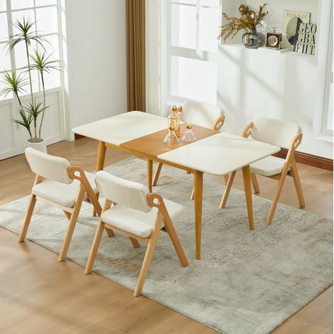 Set di 4 sedie pieghevoli in legno con seduta imbottita, facili da riporre, per uso interno/esterno - Beige (1/5)