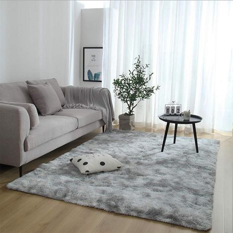 Flauschiger Teppich für Schlafzimmer & Wohnzimmer, 80x200cm Grau Weiß (1/5)