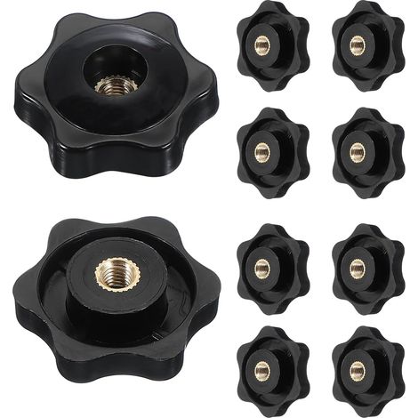 10 Pièces - Écrou à Poignée - Bouton de Serrage - Filetage Moleté Tête Étoile - Pour Machines et Mobilier - Noir - M8