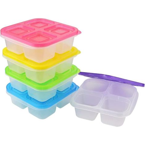 Set di 5 contenitori per il pranzo Bento, con scomparti e coperchi, ideali per i viaggi e la preparazione dei pasti. Dimensioni: 16,8 x 15,2 x 5,3 cm.