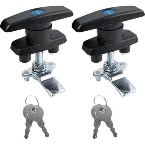 2 Pièces Serrure Meuble, Serrure de Porte D'armoire à Poignée en T Noire, Serrure Placard, Avec 4 Clés, Adaptée Aux Meubles, Camping-Car, Coffre-Fort, Porte de Garage (noir)