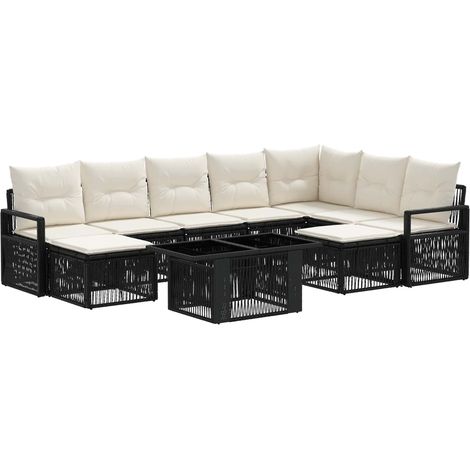 Ensemble de canapé de jardin 10 pc Noir et blanc crème vidaXL (1/5)