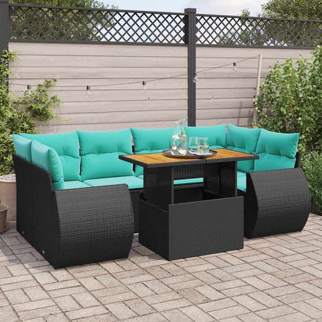 vidaXL Set Divani da Giardino con Cuscini 7pz Nero Polyrattan (1/5)