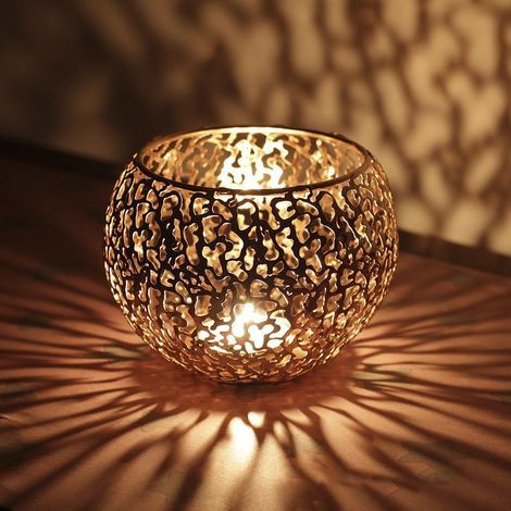 Set aus Teelichthaltern für die Inneneinrichtung, dekorative hohle Metalllaterne, für eine warme und einladende Atmosphäre (gold) (1/5)