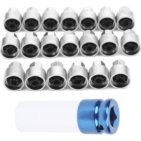 Kit antivol de 21 pièces comprenant un outil de démontage et d'installation d'écrous de roue antivol, compatible avec les modèles Mini E12, E21 et E23. (1/5)