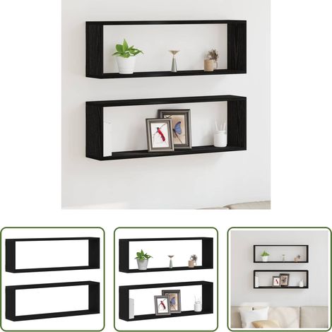 Holzregal - Wandregale mit Regal 2 pcs Schwarz Eichen-Optik 80 x 15 x 26 cm (1/5)