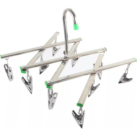 Percha de acero inoxidable con 10 pequeños clips, plegable. (1/5)
