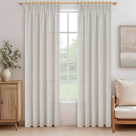 Lot de 2 Rideau Voilage Galon Fronceur pour Rail Effet Lin Ivoire Blanc Semi-Transparent, Rideaux et Draperies Intérieurs pour Salon Salle à Manger Chambre, 140x245 CM (1/5)