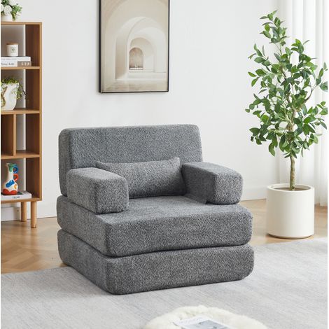 Sofá cama modular de chenilla gris 90x181x80 cm, plegable para espacios pequeños – MEUBLIV (1/5)