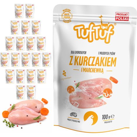 Cibo umido per cani TufTuf Pollo Carota in bustine da 20x100g Carne in scatola (1/2)