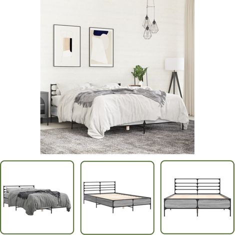 The Living Store Bettgestell Grau Sonoma 120x200 cm Holzwerkstoff und Metall - Holzbettfassungen - Bettrahmen - Doppelbett - Einzelbett - Grau Sonoma (1/5)