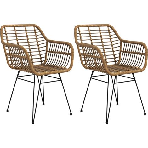 Chaises de salle à manger style bohème-rotin PE-2 pièces-design naturel et noir-56x60x79 cm (1/5)