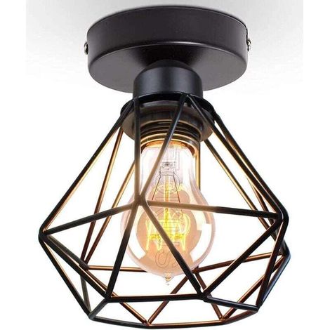 Plafonnier Industriel Vintage Luminaire E27 Rétro Lustre Suspension Design Métal Cage Ø160mm éclairage plafond Pour Salon Cuisine Chambre [Classe énergétique A] (1/4)