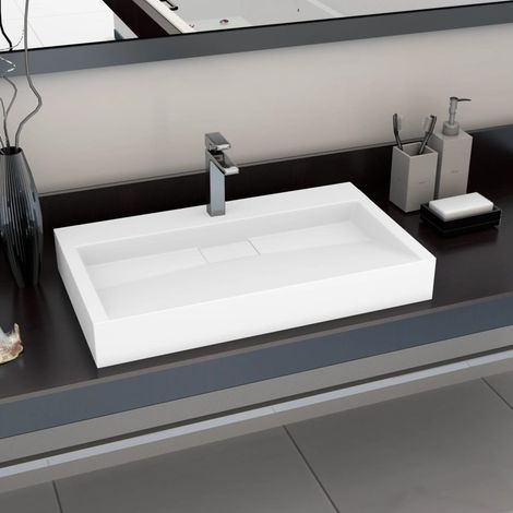 Lavabo 80 x 46 x 11 cm, en résine/marbre reconstitué, blanc