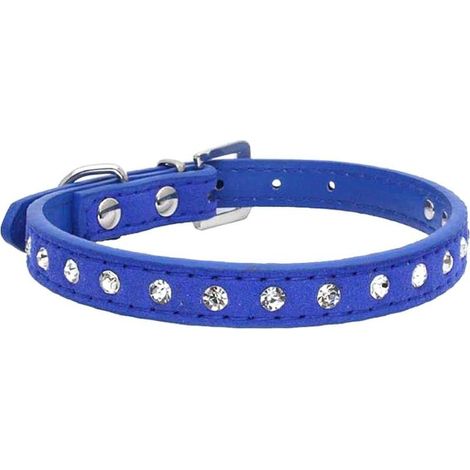 Collier chien strass en suédine avec une rangée de pierres scintillantes pour petit chien et chaton accessoire glamour (1/5)