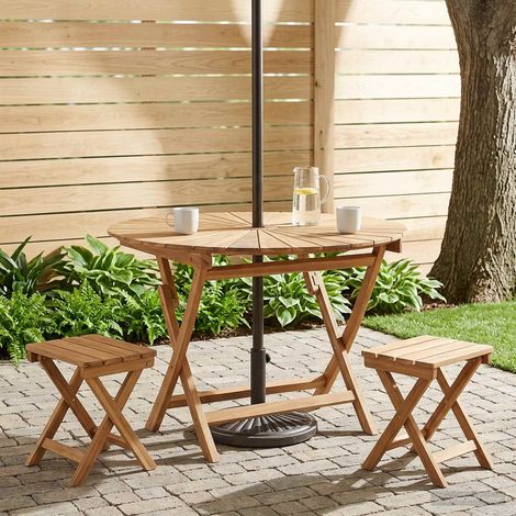 vidaXL Folding Garden Table Natural Ø 110 x 75 cm Solid Teak Wood