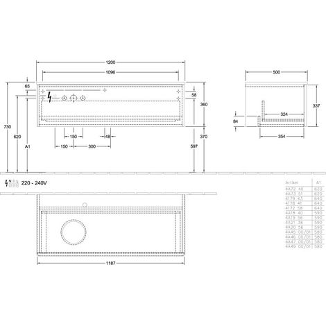 Villeroy & Boch K33050MT WTUS Antao K335 1200x360x500mm