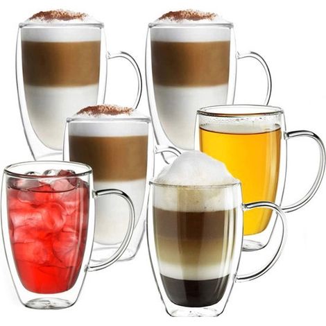 2 pièces - Verres à latte macchiato Louvira - 450 ml - Double paroi - Verres à café, thé et cappuccino - Verres thermiques
