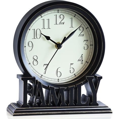 Horloge à Poser Vintage 6.5" – Pendule de Table Family rétro, silencieuse sans tic-tac, Pendule de cheminée Quartz décorative pour Salon, Chambre, étagère ou Bureau (Noir) (1/5)