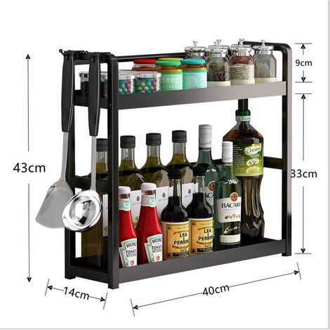 1 étagère à épices, en acier antirouille, organisateur de rangement mural pour pots d'épices, boîtes et bouteilles, cuisine et bureau (1/4)