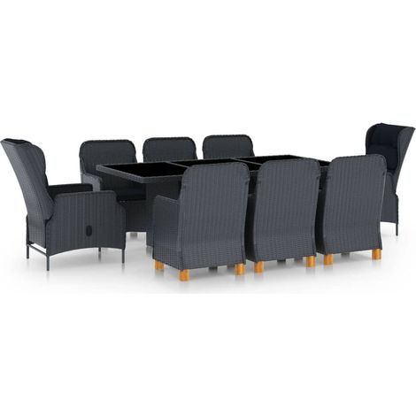 Set comedor jardín 9 piezas cojines ratán sintético gris oscuro vidaXL