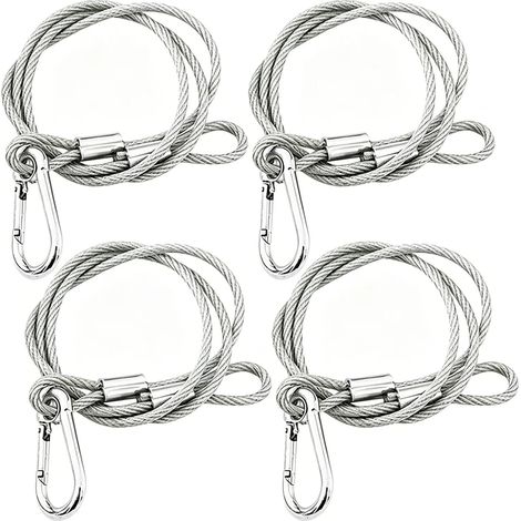 Crochets Câble de Sécurité en Acier, 4 pièces Safety Rope en Acier Inoxydable Câbles Antivol avec Boucle pour Suspendus DJ Éclairage de Scène Lumière de Fête Lumière, Verrou de Vélo (1/5)