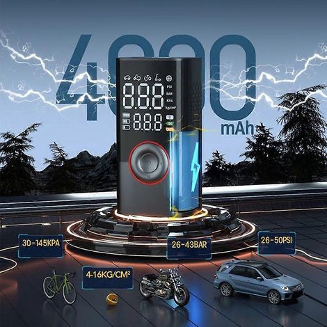 Compresseur d'air portable, pompe à air électrique pour voiture, gonfleur de pneus automatique avec lumière LED (1/4)