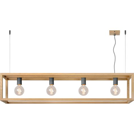 Lustre Lucide ORIS 4xE27 dimmable 120cm bois brun style (1/5)