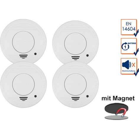 4er-Set Rauchmelder mit 1 Jahres Batterie - Stummschaltfunktion + Magnethalter (1/5)