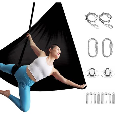 Yogatuch Kit - 500 x 200 cm - Tissu respirant pour yoga dans l'air - Antidérapant - Grande capacité de charge jusqu'à 300 kg - Avec mousqueton et sac de rangement noir (1/5)