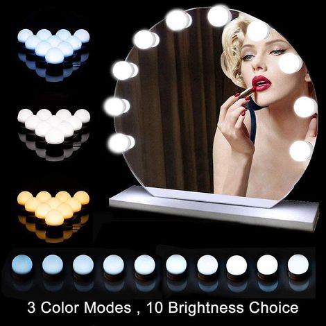 Éclairage de coiffeuse, miroir Hollywood, 10 LED lumineuses avec 3 mètres de faisceau et une intensité lumineuse de 10. (1/5)
