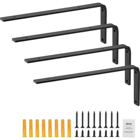 VEVOR Shelf Bracket, Heavy Duty Floating Shelf Brackets 10 x 6 in, 4 Pcs Brackets for Shelves, 5mm Thick Matte Black L Shelf Bracket,Steel Shelving Brackets with 160 lbs Load Capacity (1/5)