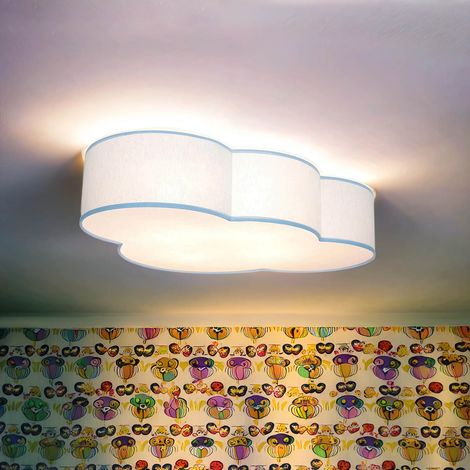 Deckenlampe Kinderzimmer Stoff Wolke Blau 4x E27 Kinderzimmerleuchte Decke Wolkenlampe